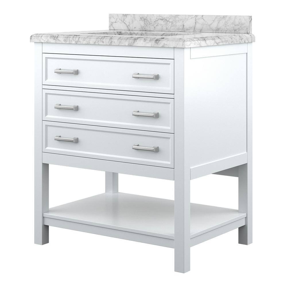 Affinity 31" Modern Bathroom Vanity in White Cabinet Carrara White Marble Countertop