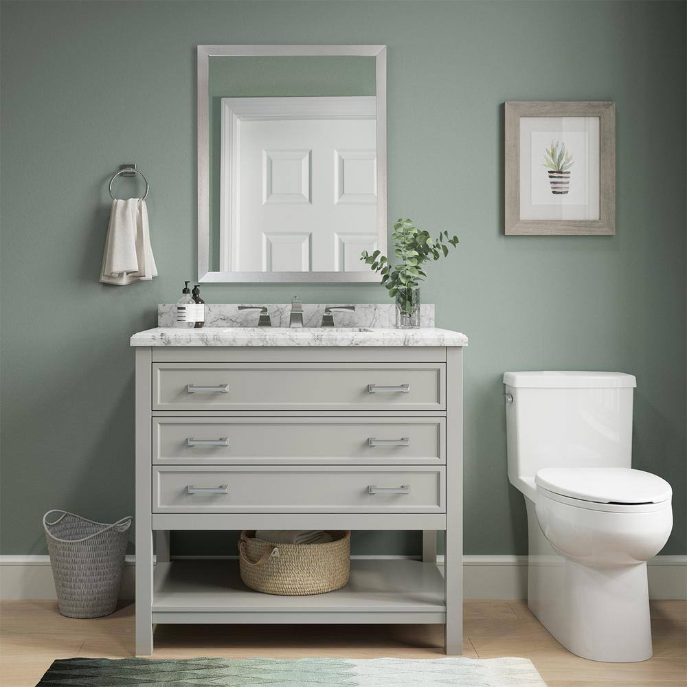 Affinity 37" Modern Bathroom Vanity in Gray Cabinet Carrara White Marble Countertop