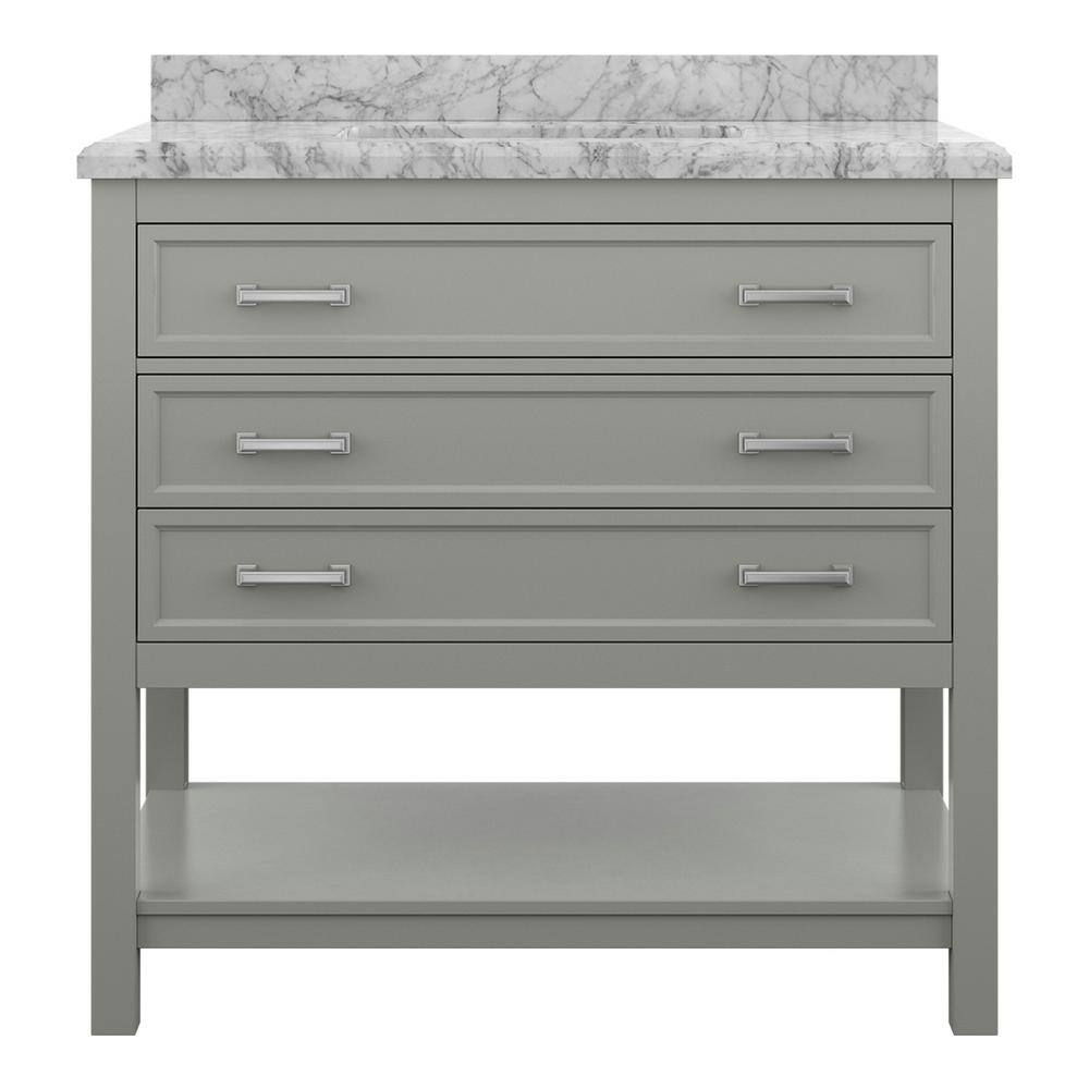 Affinity 37" Modern Bathroom Vanity in Gray Cabinet Carrara White Marble Countertop
