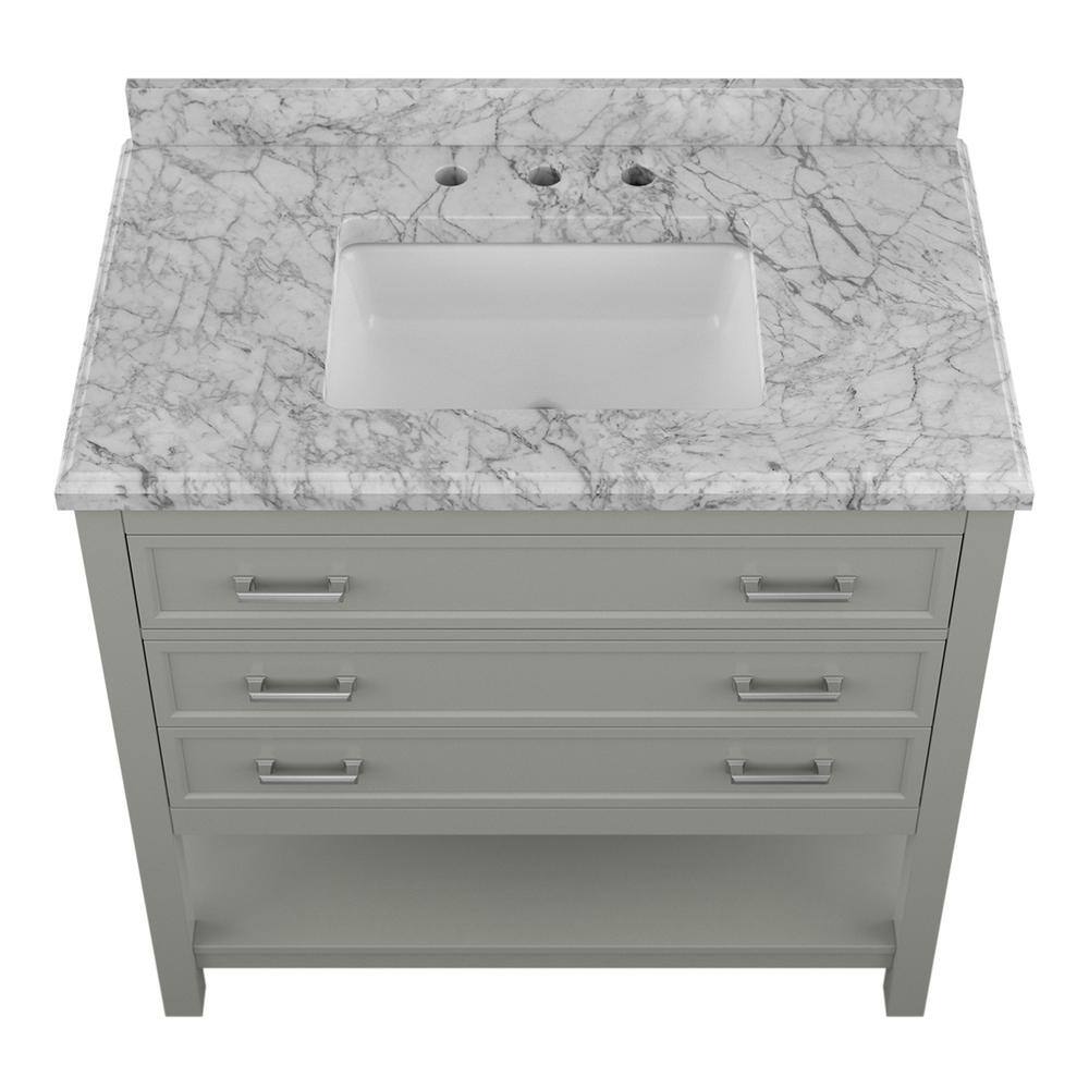 Affinity 37" Modern Bathroom Vanity in Gray Cabinet Carrara White Marble Countertop