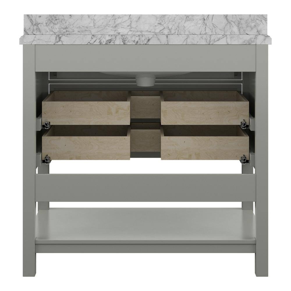 Affinity 37" Modern Bathroom Vanity in Gray Cabinet Carrara White Marble Countertop