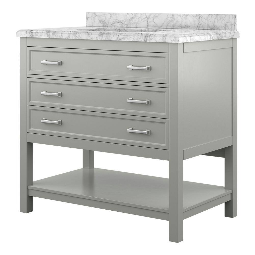 Affinity 37" Modern Bathroom Vanity in Gray Cabinet Carrara White Marble Countertop
