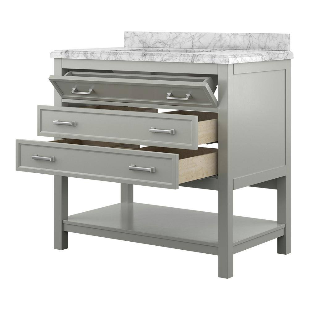 Affinity 37" Modern Bathroom Vanity in Gray Cabinet Carrara White Marble Countertop