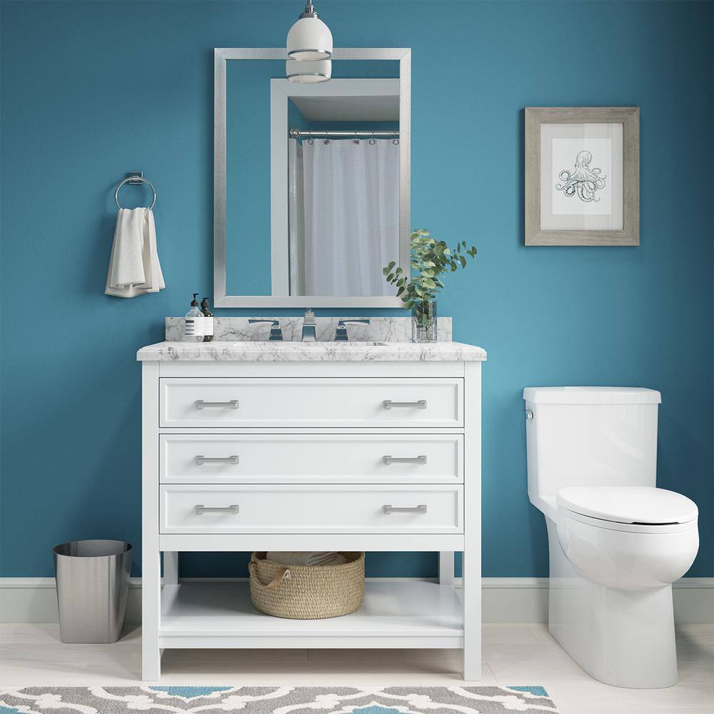 Affinity 37" Modern Bathroom Vanity in White Cabinet Carrara White Marble Countertop