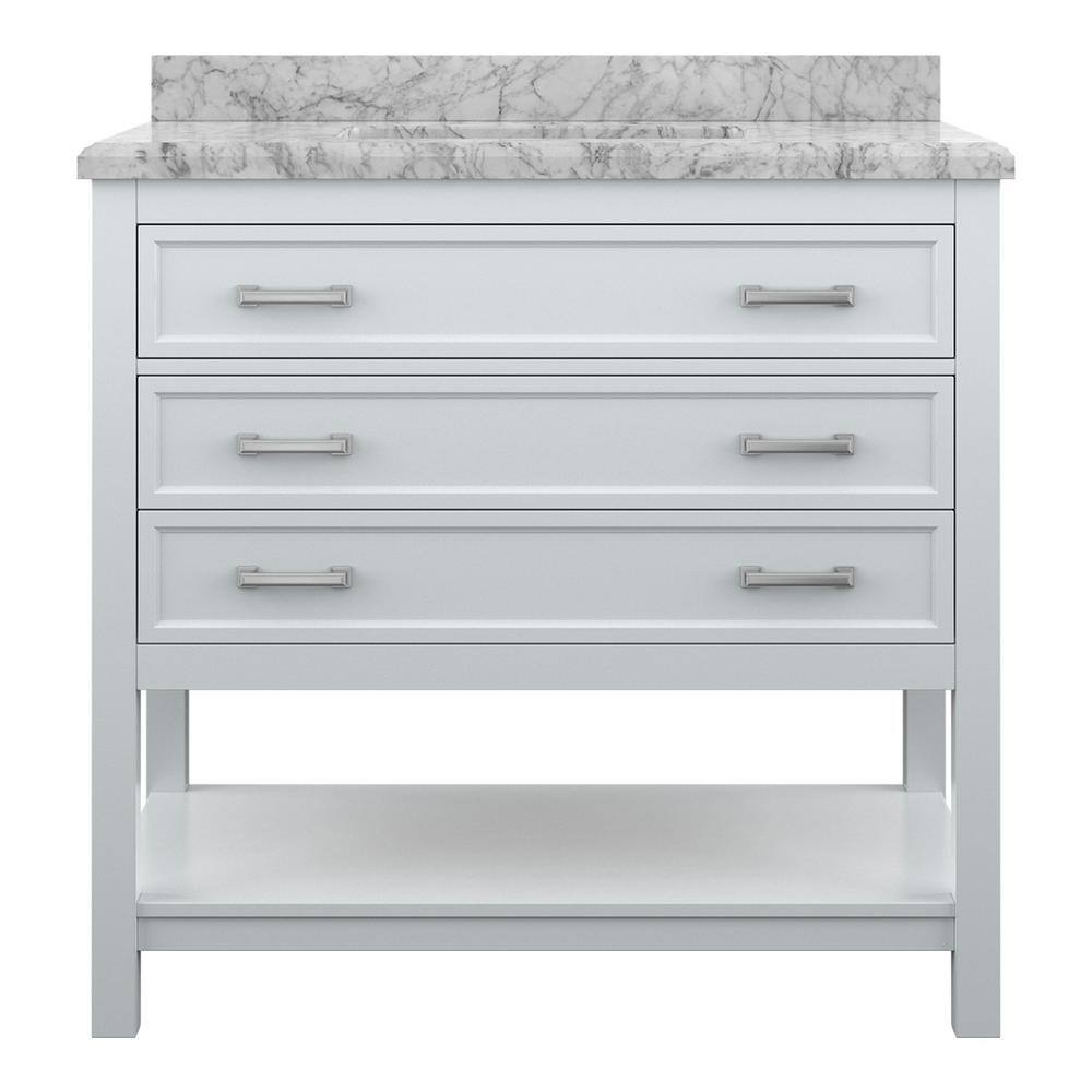 Affinity 37" Modern Bathroom Vanity in White Cabinet Carrara White Marble Countertop