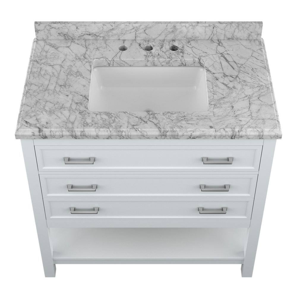 Affinity 37" Modern Bathroom Vanity in White Cabinet Carrara White Marble Countertop