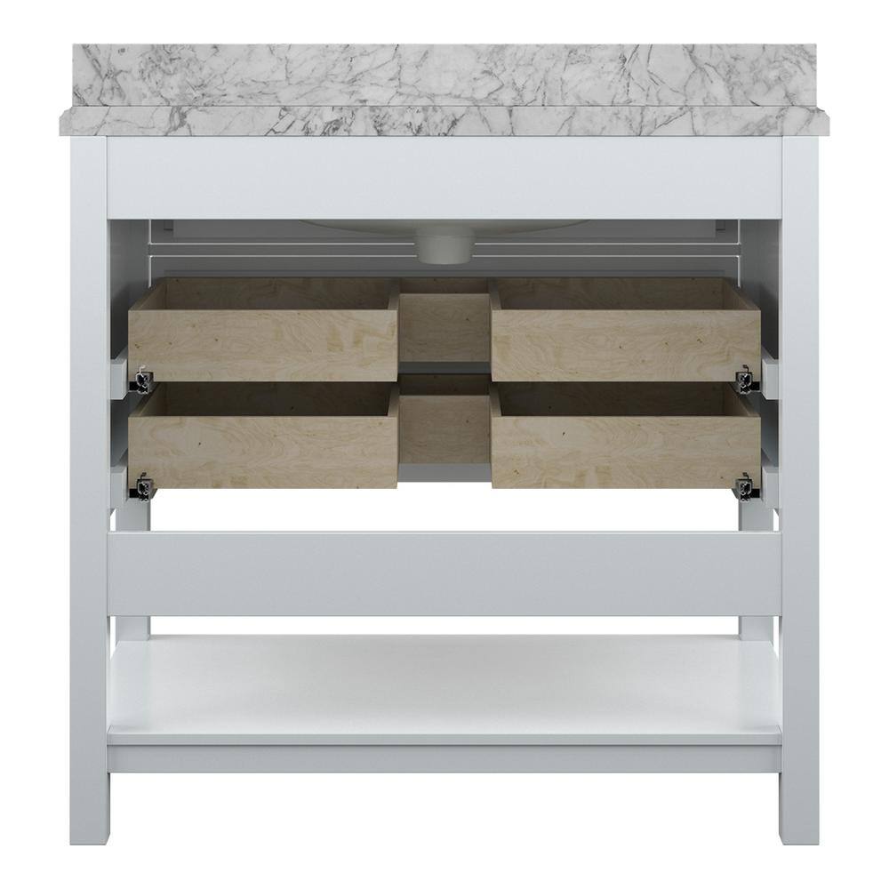 Affinity 37" Modern Bathroom Vanity in White Cabinet Carrara White Marble Countertop
