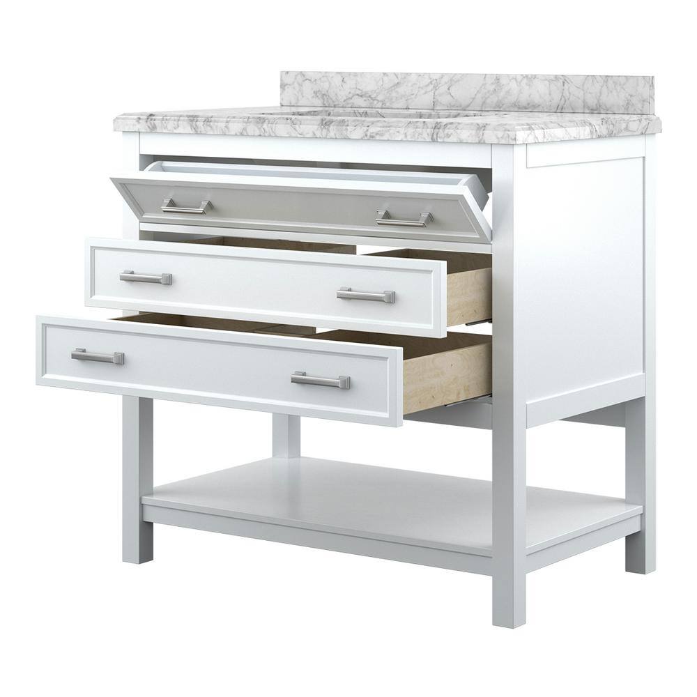 Affinity 37" Modern Bathroom Vanity in White Cabinet Carrara White Marble Countertop