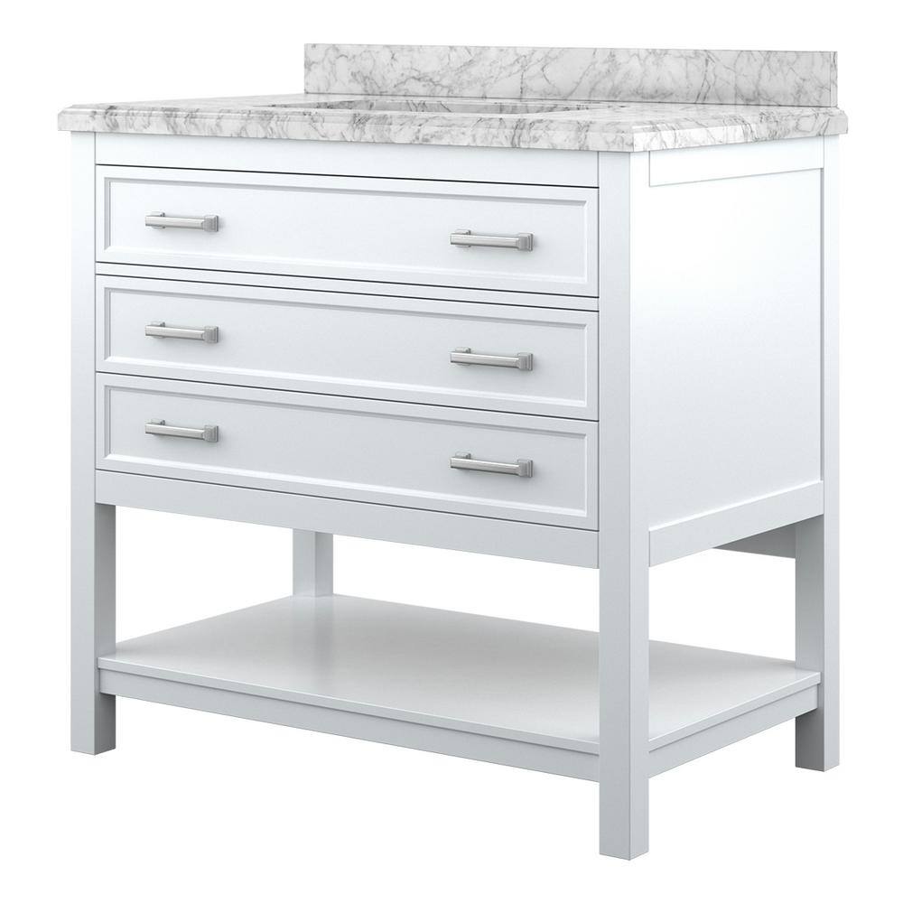 Affinity 37" Modern Bathroom Vanity in White Cabinet Carrara White Marble Countertop