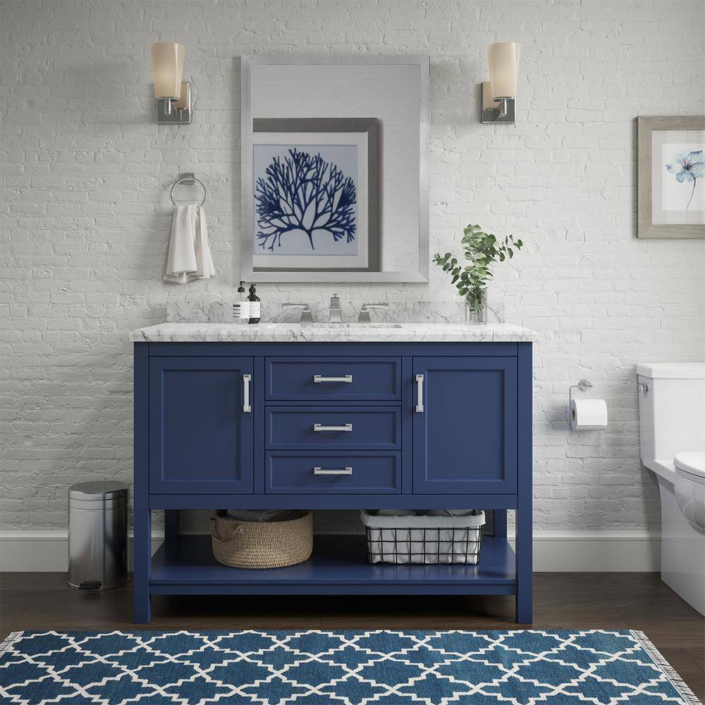 Affinity 49" Modern Bathroom Vanity in Blue Cabinet Carrara White Marble Countertop