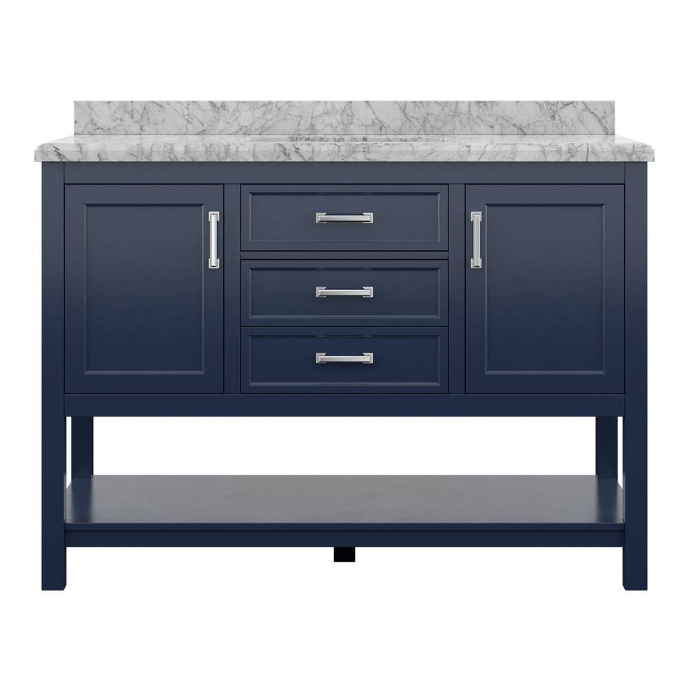 Affinity 49" Modern Bathroom Vanity in Blue Cabinet Carrara White Marble Countertop