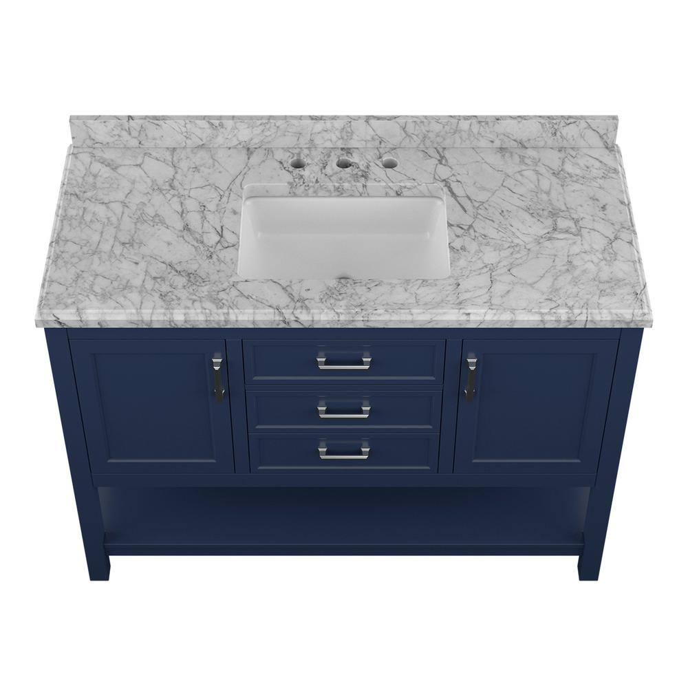 Affinity 49" Modern Bathroom Vanity in Blue Cabinet Carrara White Marble Countertop
