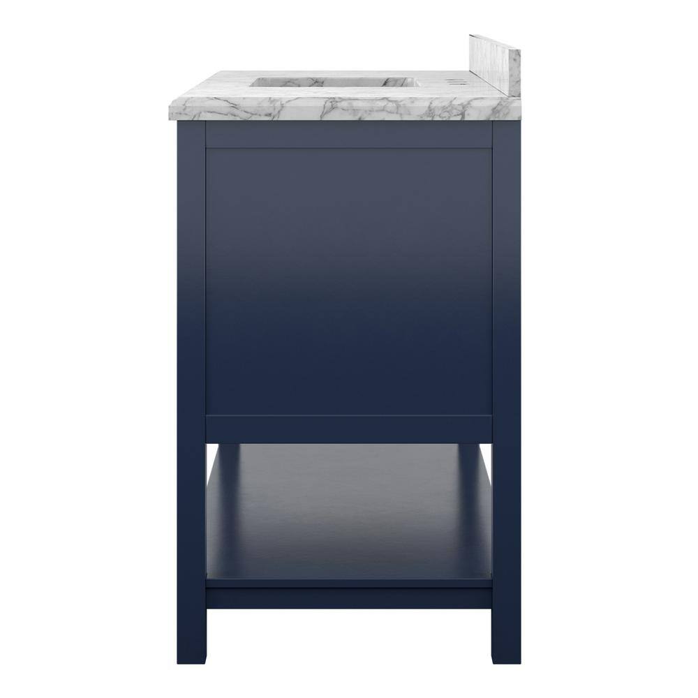 Affinity 49" Modern Bathroom Vanity in Blue Cabinet Carrara White Marble Countertop
