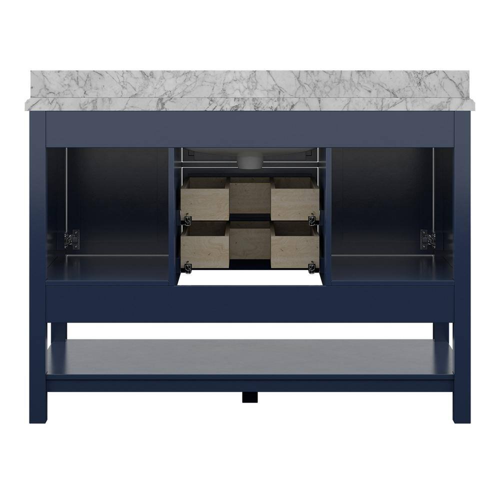 Affinity 49" Modern Bathroom Vanity in Blue Cabinet Carrara White Marble Countertop