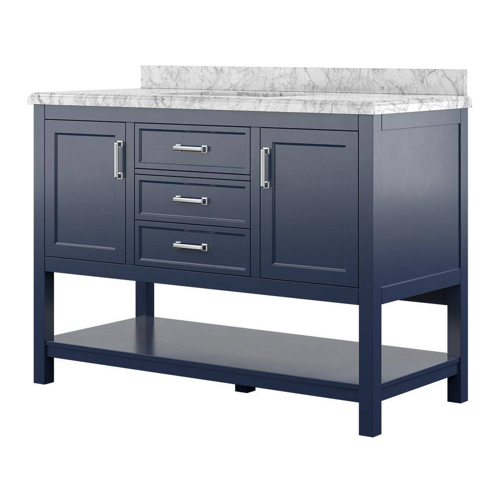Affinity 49" Modern Bathroom Vanity in Blue Cabinet Carrara White Marble Countertop