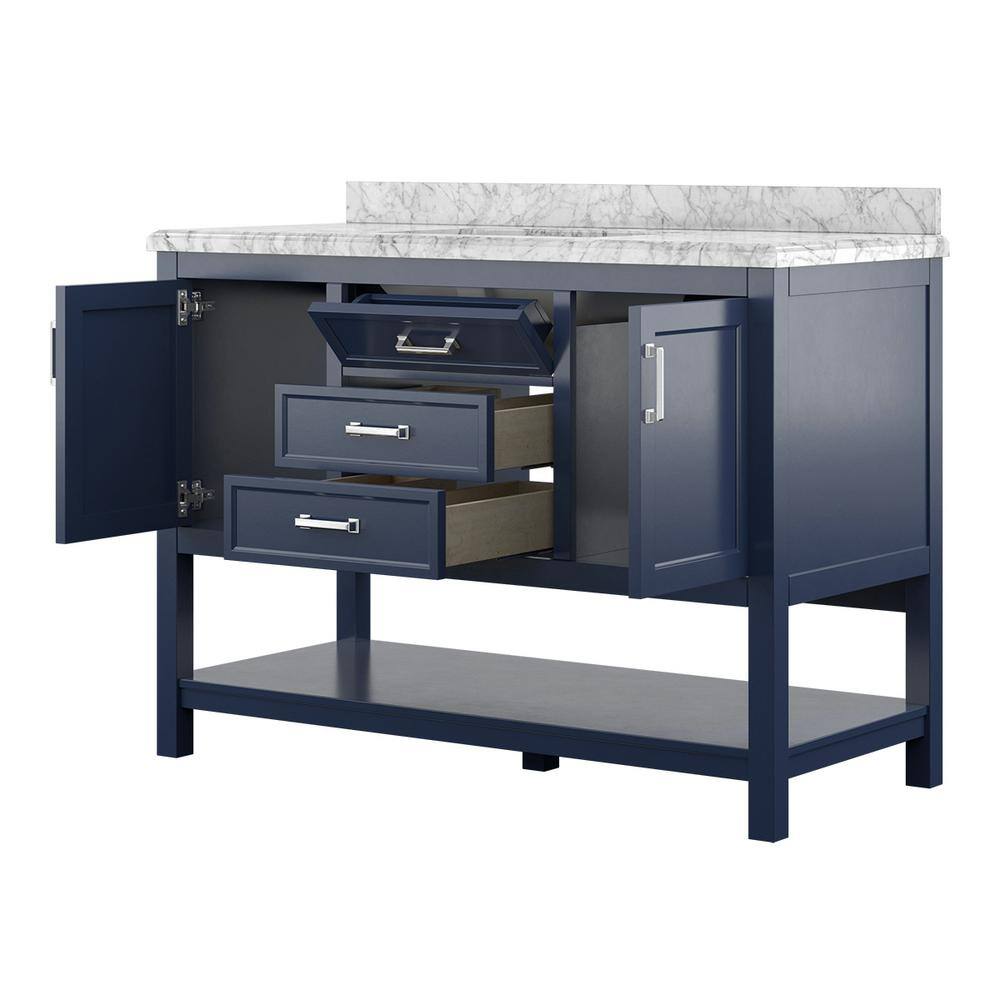 Affinity 49" Modern Bathroom Vanity in Blue Cabinet Carrara White Marble Countertop
