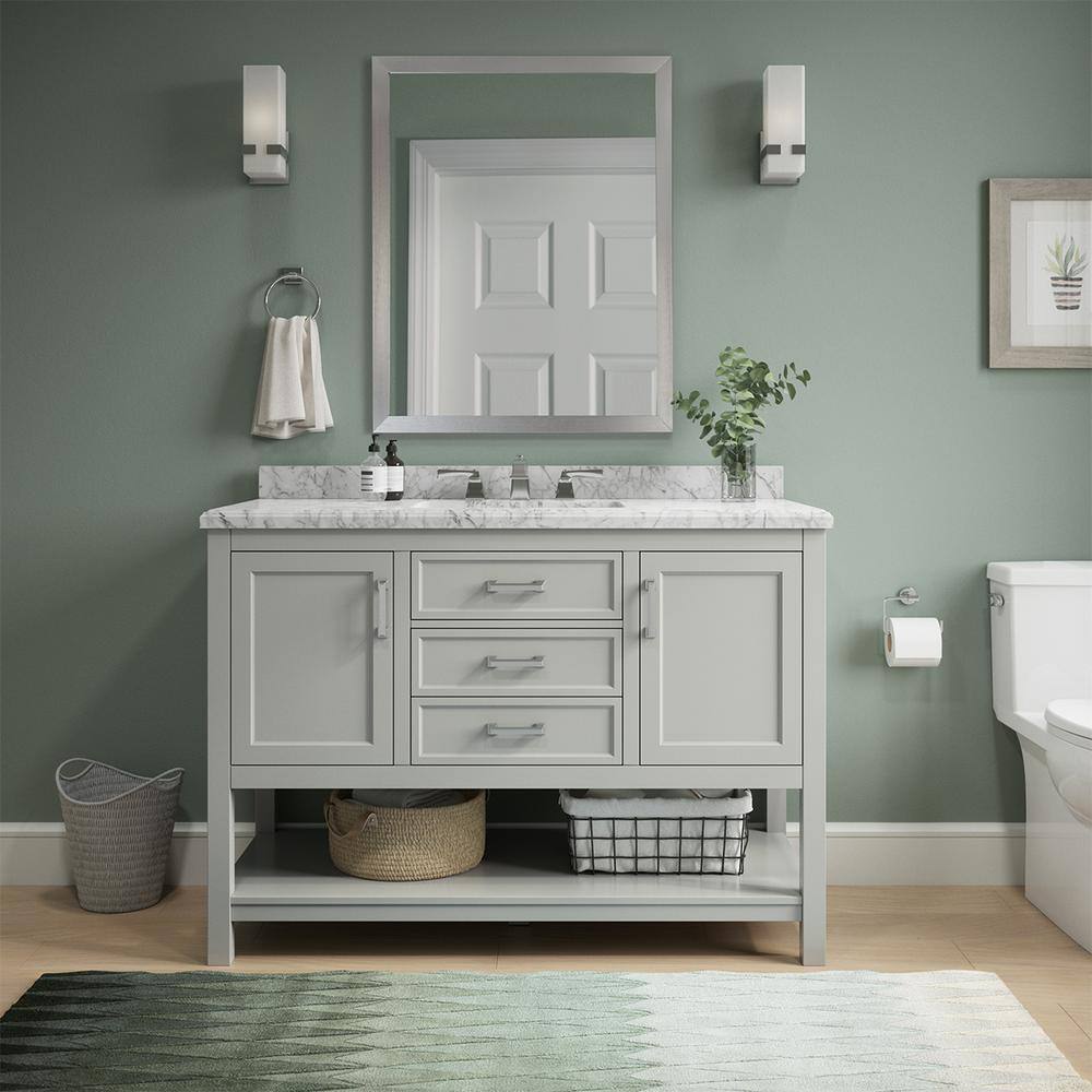 Affinity 49" Modern Bathroom Vanity in Gray Cabinet Carrara White Marble Countertop