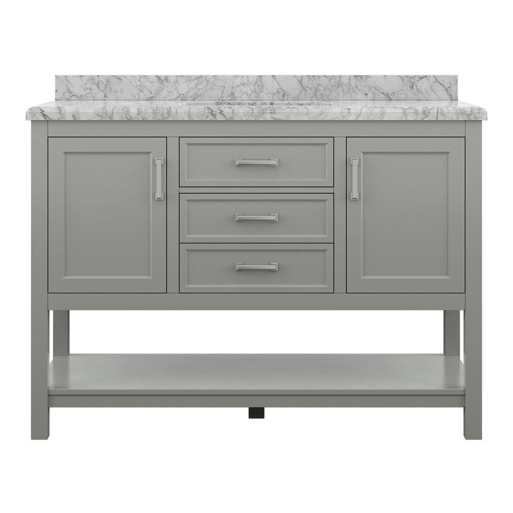 Affinity 49" Modern Bathroom Vanity in Gray Cabinet Carrara White Marble Countertop