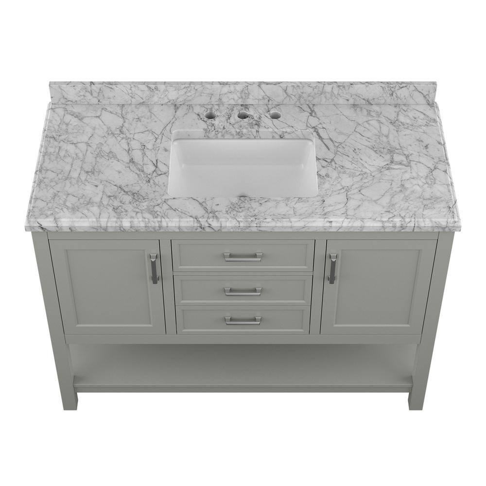 Affinity 49" Modern Bathroom Vanity in Gray Cabinet Carrara White Marble Countertop