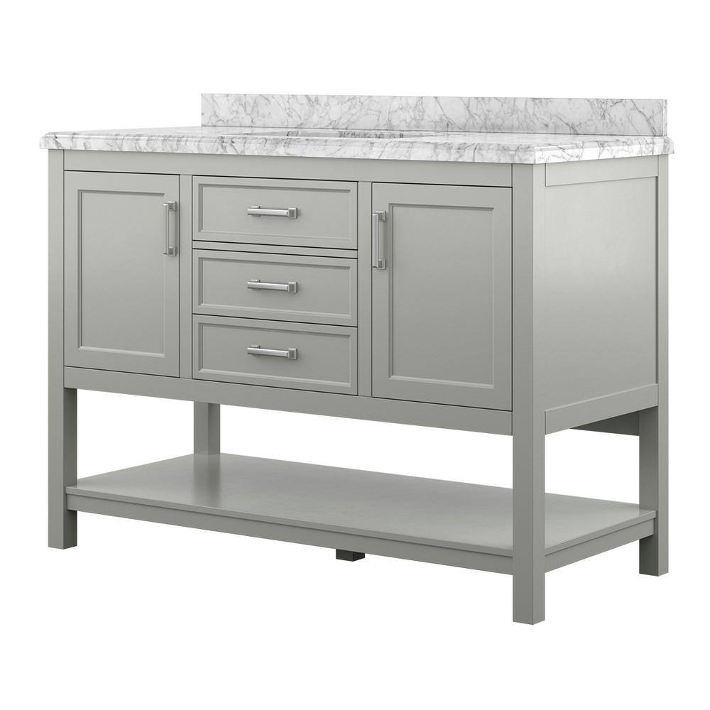 Affinity 49" Modern Bathroom Vanity in Gray Cabinet Carrara White Marble Countertop