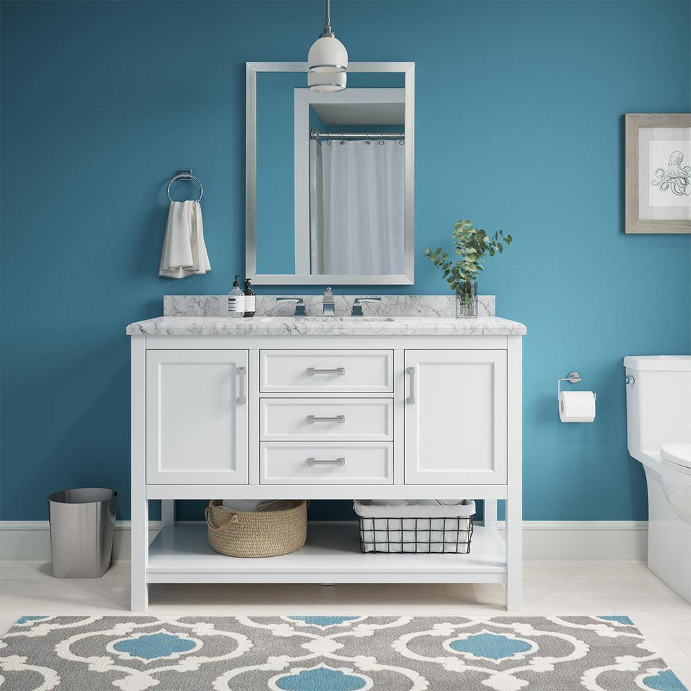 Affinity 49" Modern Bathroom Vanity in White Cabinet Carrara White Marble Countertop