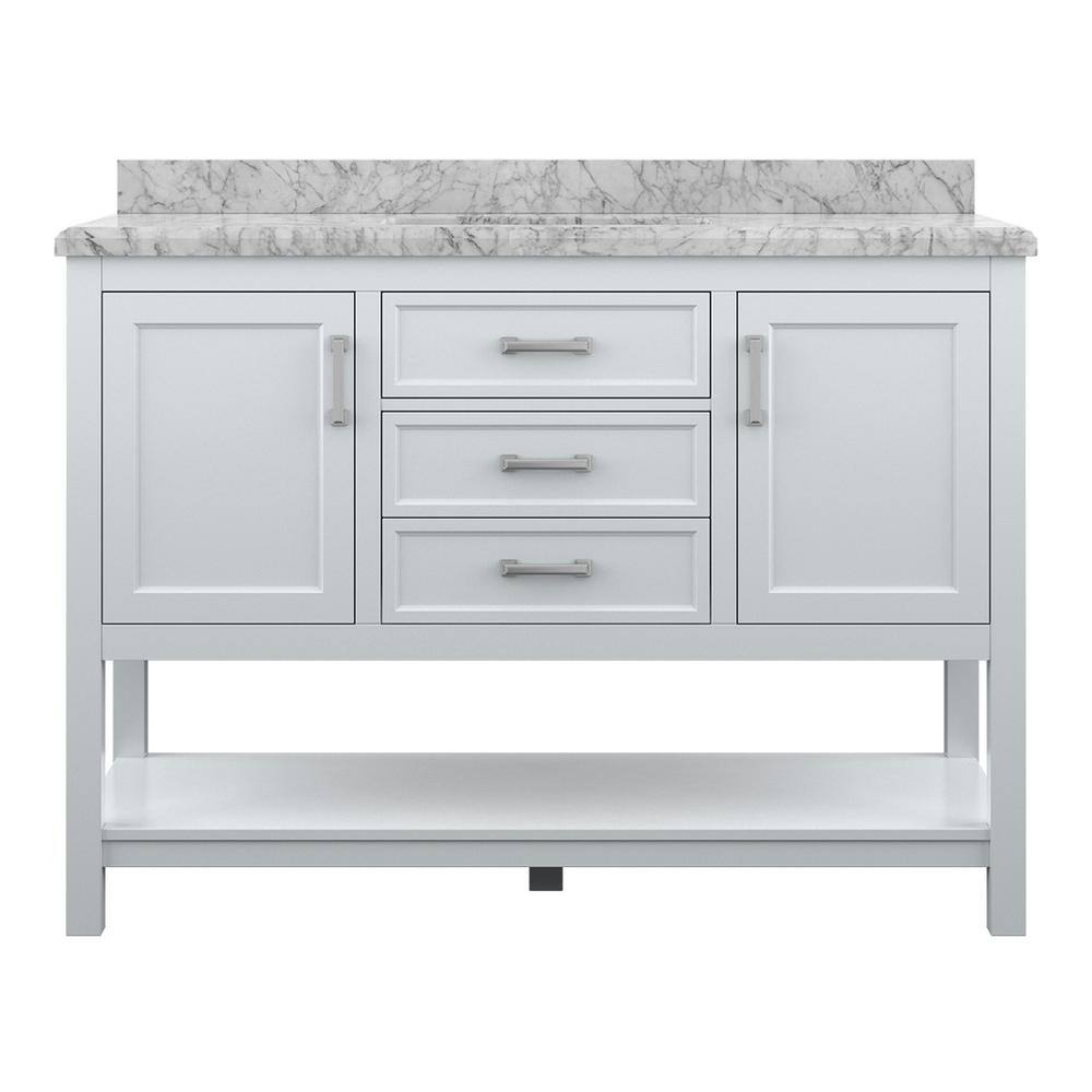 Affinity 49" Modern Bathroom Vanity in White Cabinet Carrara White Marble Countertop