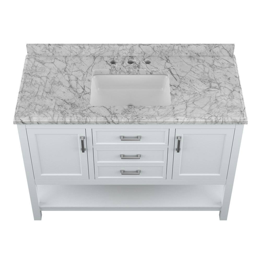 Affinity 49" Modern Bathroom Vanity in White Cabinet Carrara White Marble Countertop