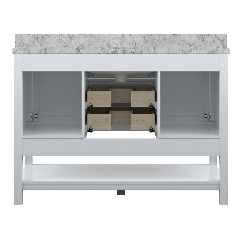 Affinity 49" Modern Bathroom Vanity in White Cabinet Carrara White Marble Countertop