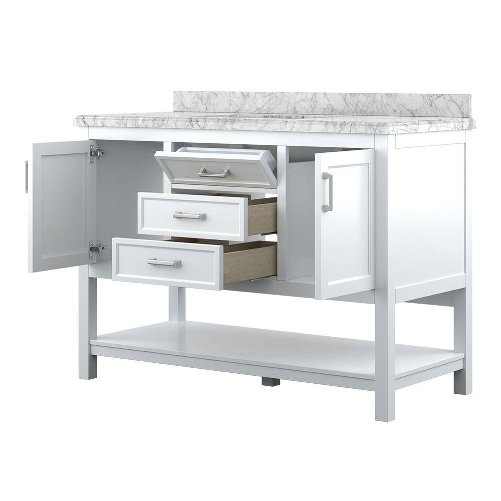 Affinity 49" Modern Bathroom Vanity in White Cabinet Carrara White Marble Countertop