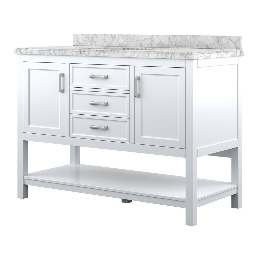 Affinity 49" Modern Bathroom Vanity in White Cabinet Carrara White Marble Countertop