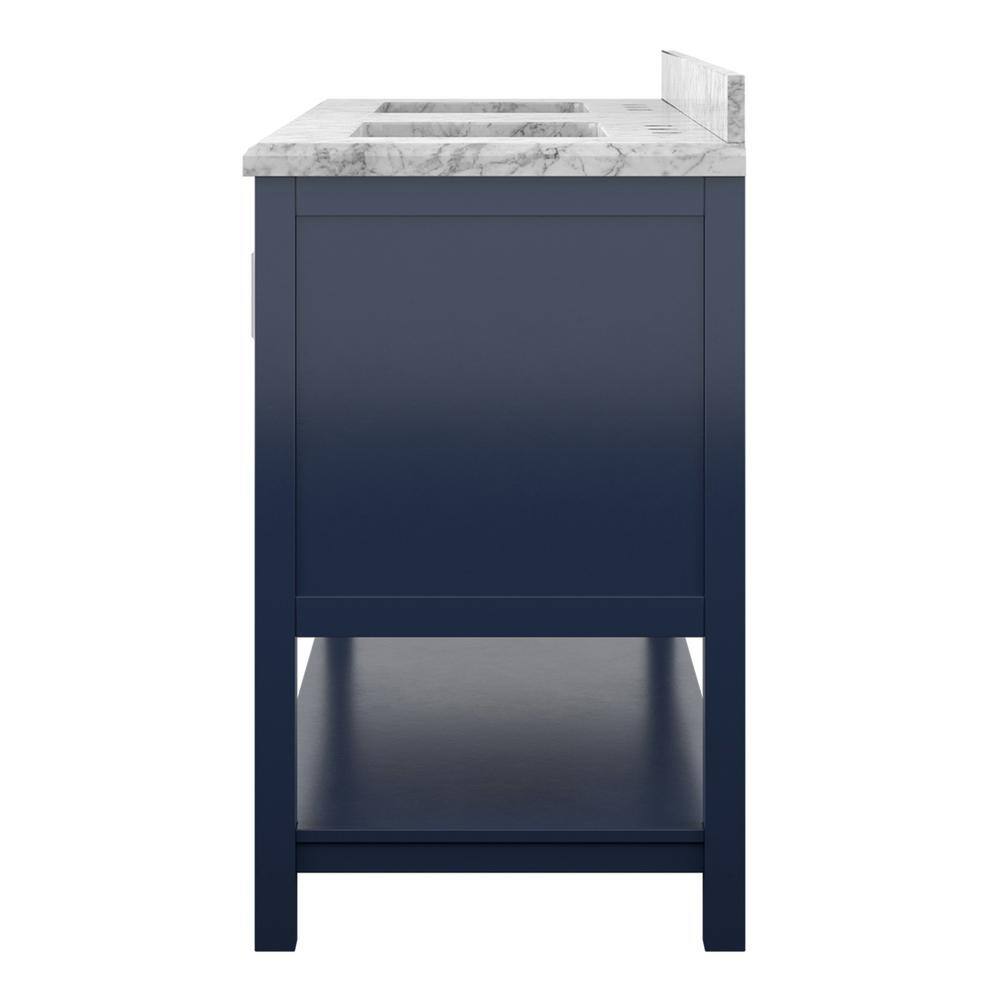 Affinity 61" Modern Bathroom Vanity in Blue Cabinet Carrara White Marble Countertop