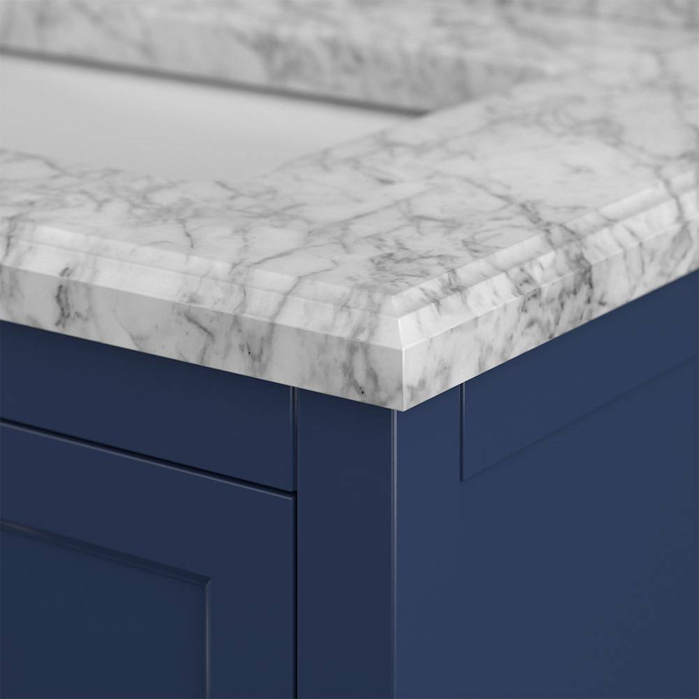 Affinity 61" Modern Bathroom Vanity in Blue Cabinet Carrara White Marble Countertop