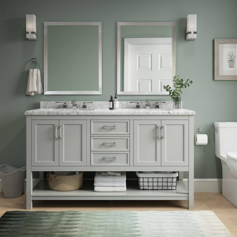 Affinity 61" Modern Bathroom Vanity in Gray Cabinet Carrara White Marble Countertop