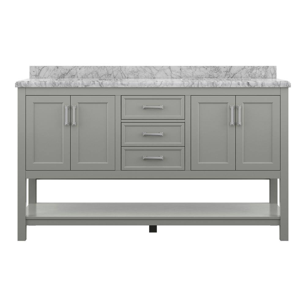 Affinity 61" Modern Bathroom Vanity in Gray Cabinet Carrara White Marble Countertop