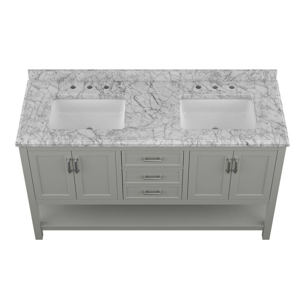 Affinity 61" Modern Bathroom Vanity in Gray Cabinet Carrara White Marble Countertop
