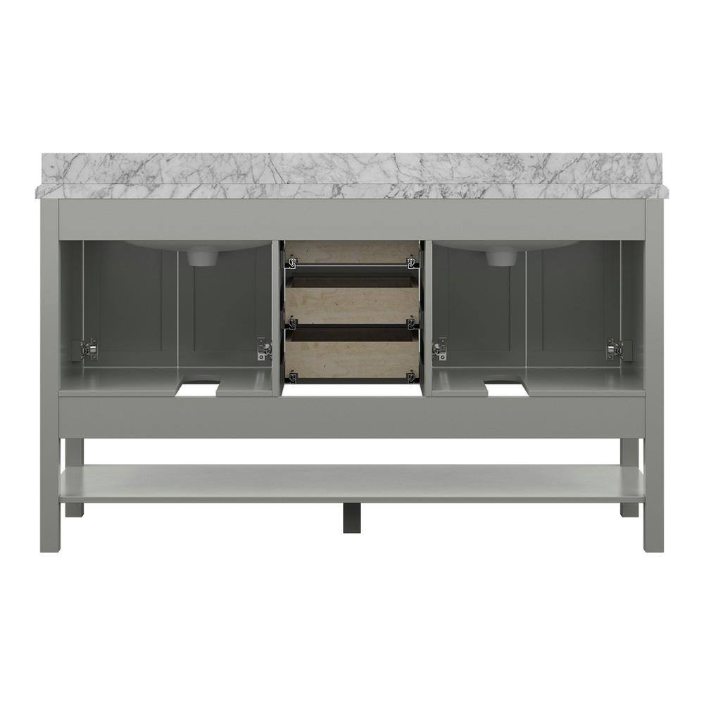Affinity 61" Modern Bathroom Vanity in Gray Cabinet Carrara White Marble Countertop