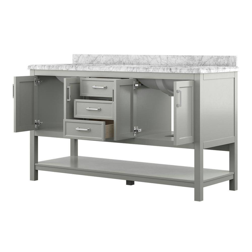 Affinity 61" Modern Bathroom Vanity in Gray Cabinet Carrara White Marble Countertop
