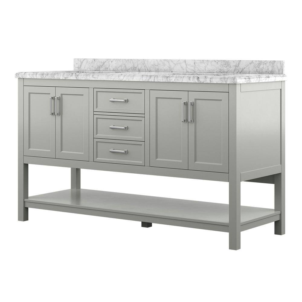Affinity 61" Modern Bathroom Vanity in Gray Cabinet Carrara White Marble Countertop