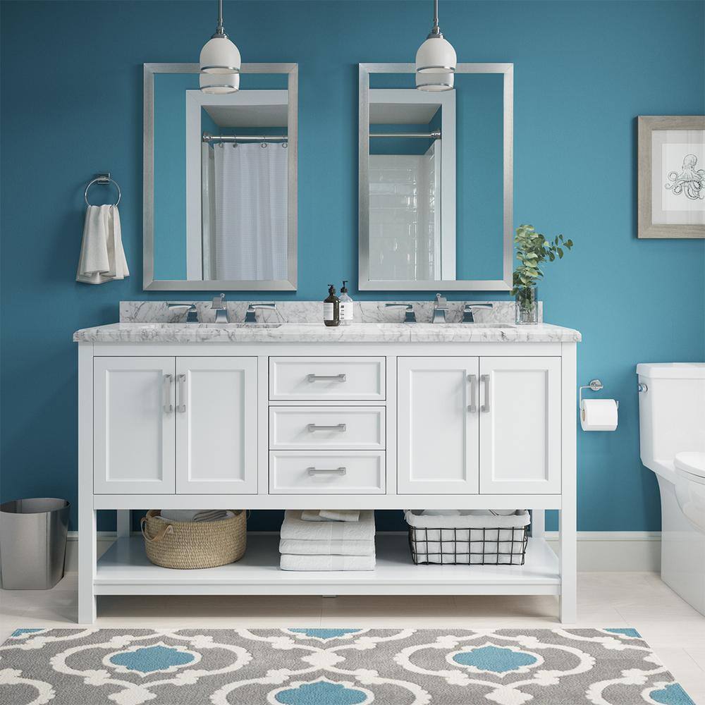 Affinity 61" Modern Bathroom Vanity in White Cabinet Carrara White Marble Countertop