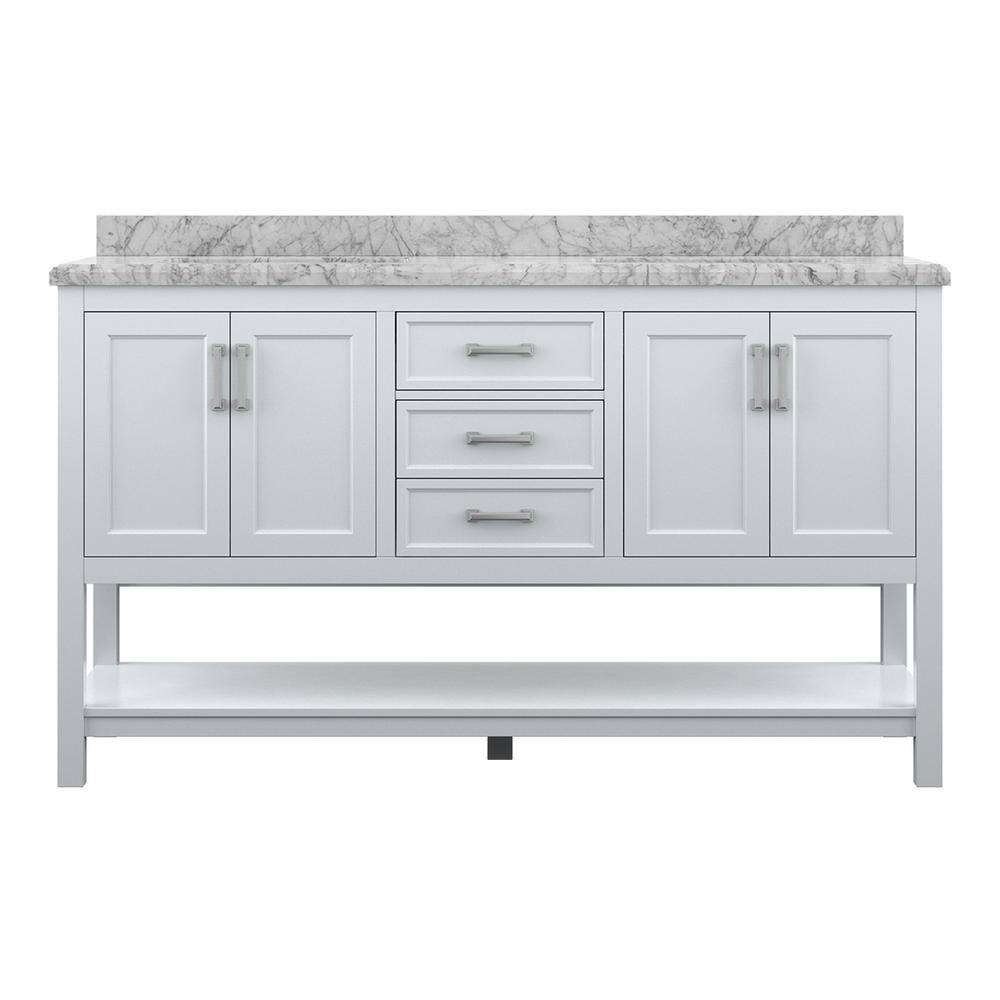 Affinity 61" Modern Bathroom Vanity in White Cabinet Carrara White Marble Countertop