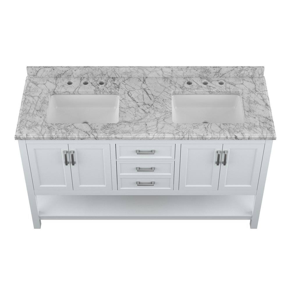 Affinity 61" Modern Bathroom Vanity in White Cabinet Carrara White Marble Countertop