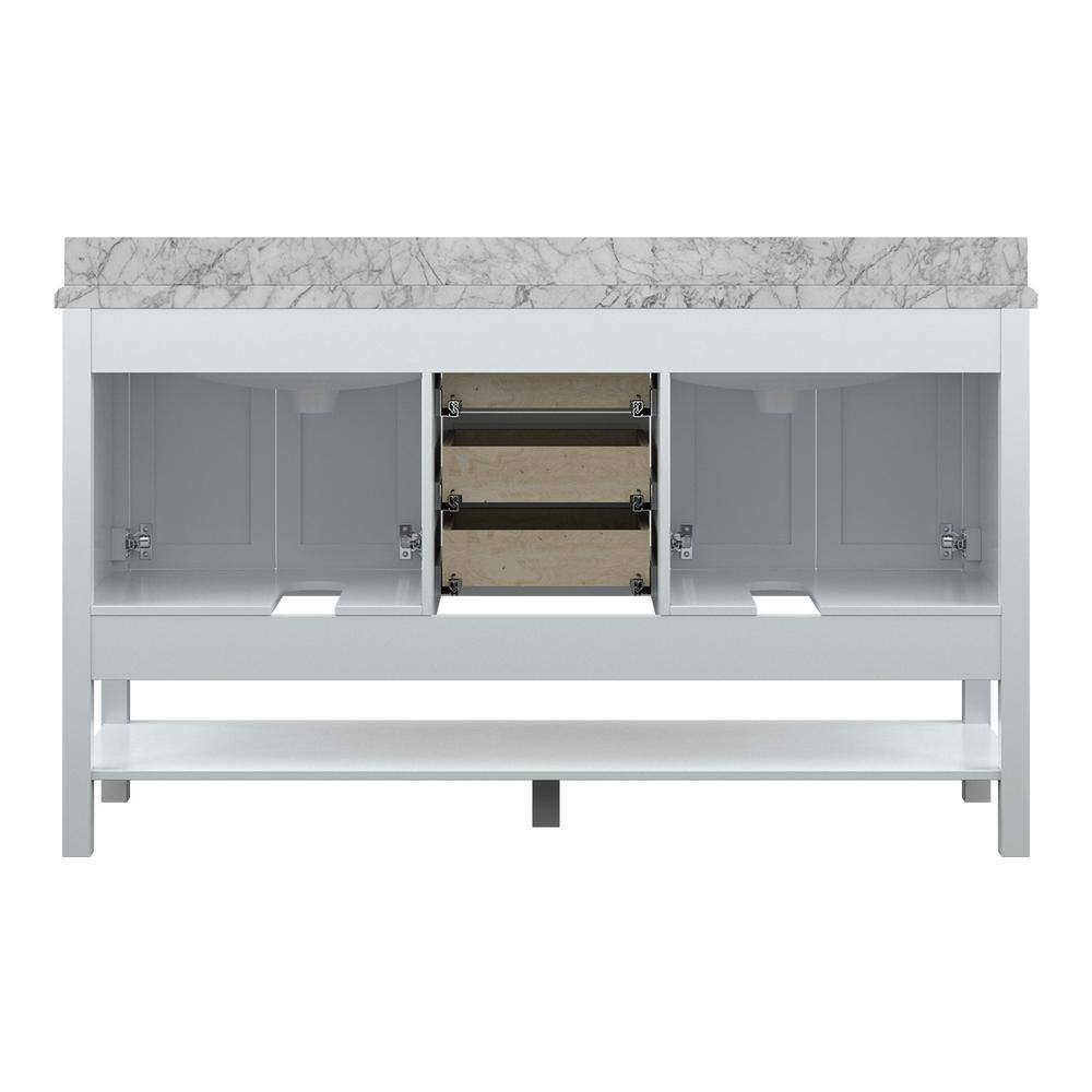 Affinity 61" Modern Bathroom Vanity in White Cabinet Carrara White Marble Countertop