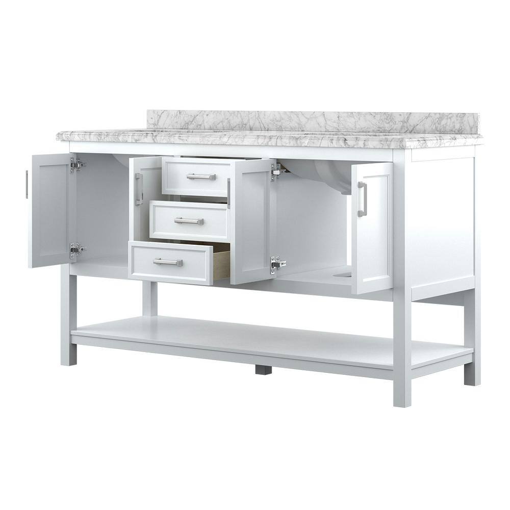 Affinity 61" Modern Bathroom Vanity in White Cabinet Carrara White Marble Countertop