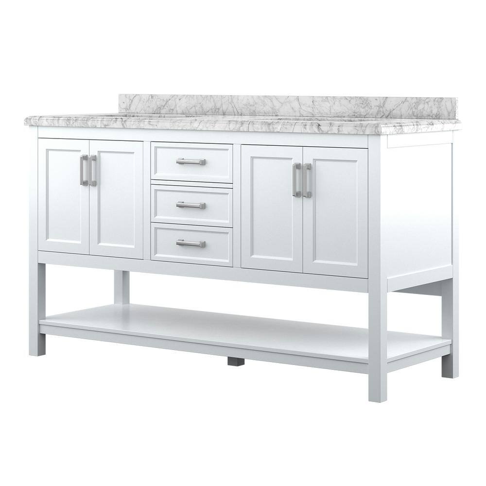 Affinity 61" Modern Bathroom Vanity in White Cabinet Carrara White Marble Countertop