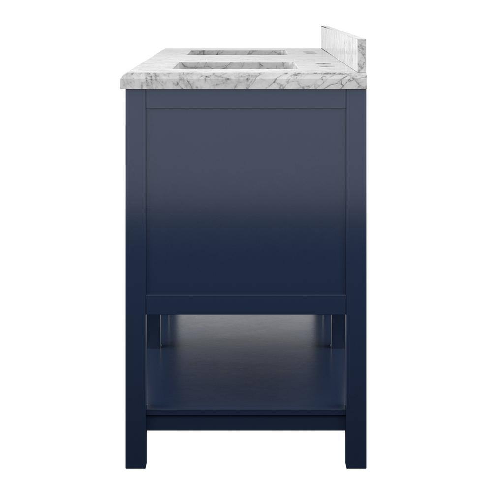 Affinity 72" Modern Bathroom Vanity in Blue Cabinet Carrara White Marble Countertop