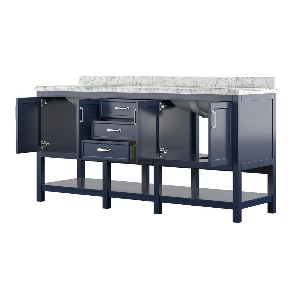 Affinity 72" Modern Bathroom Vanity in Blue Cabinet Carrara White Marble Countertop