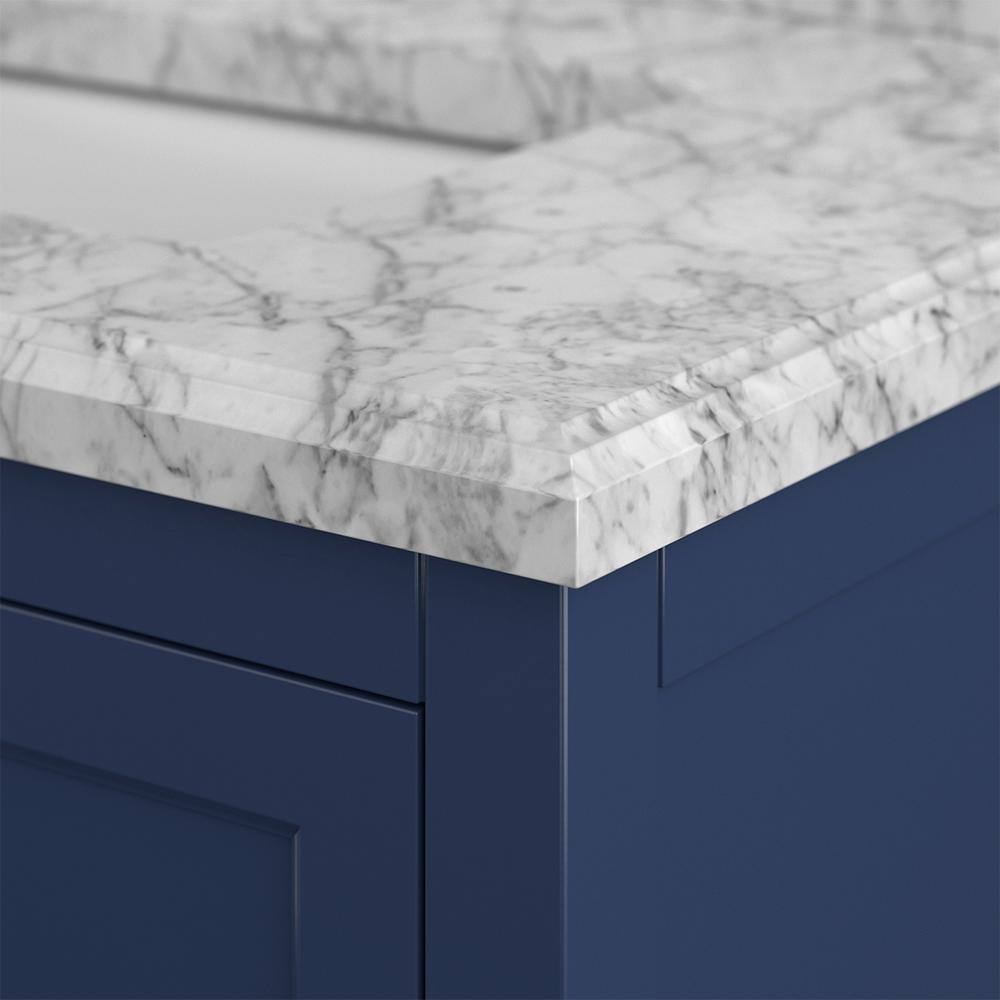 Affinity 72" Modern Bathroom Vanity in Blue Cabinet Carrara White Marble Countertop