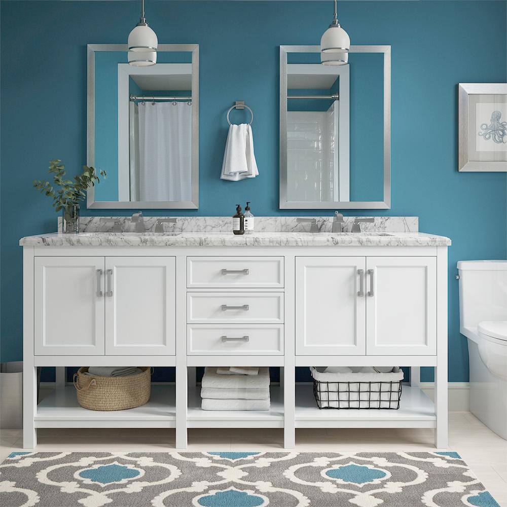 Affinity 72" Modern Bathroom Vanity in White Cabinet Carrara White Marble Countertop