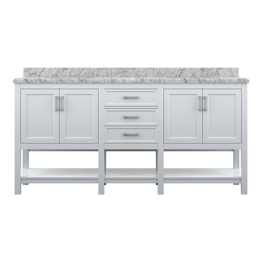 Affinity 72" Modern Bathroom Vanity in White Cabinet Carrara White Marble Countertop