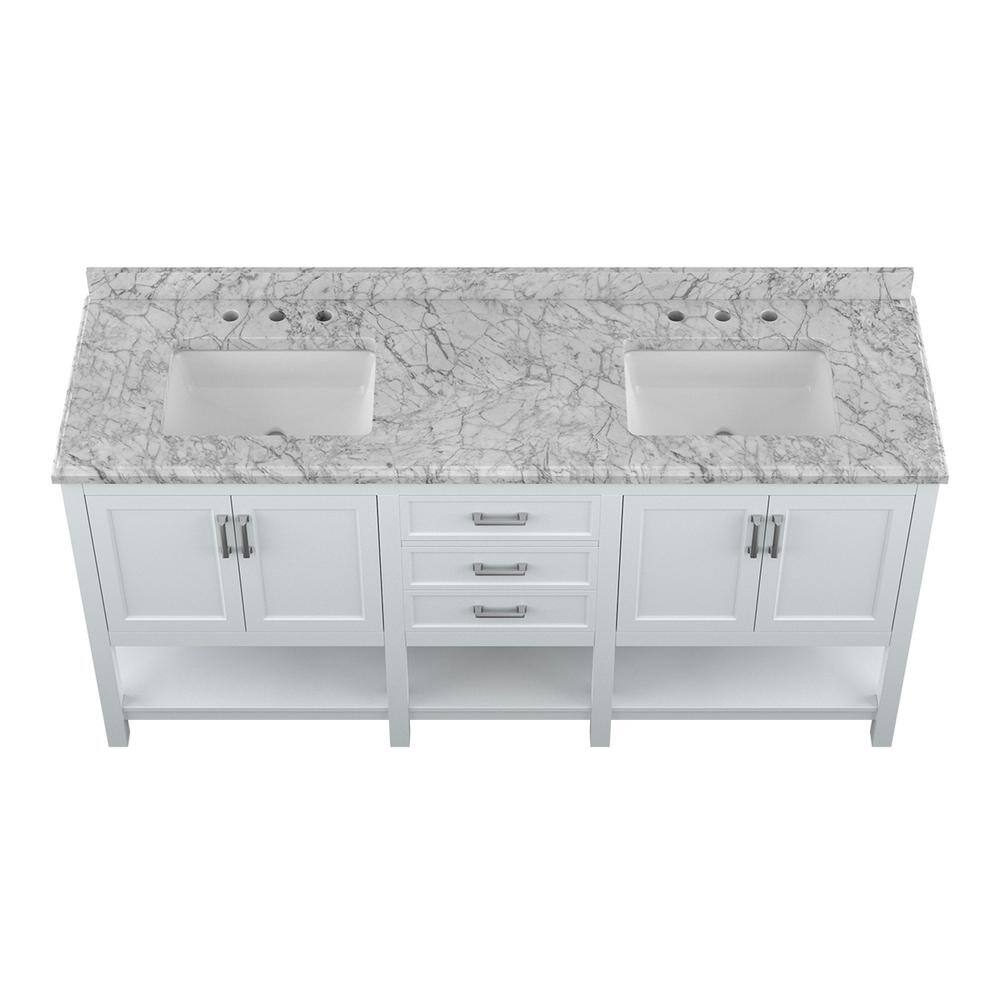 Affinity 72" Modern Bathroom Vanity in White Cabinet Carrara White Marble Countertop
